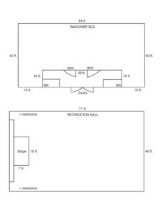 Wagoner Building and Recreation Hall layout and dimensions.