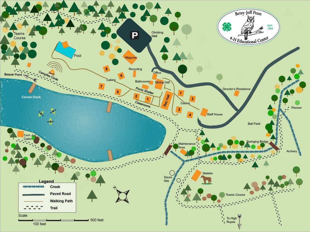 BJP Hotspot Map Map showing BJP layout of trails, cabins, and activities